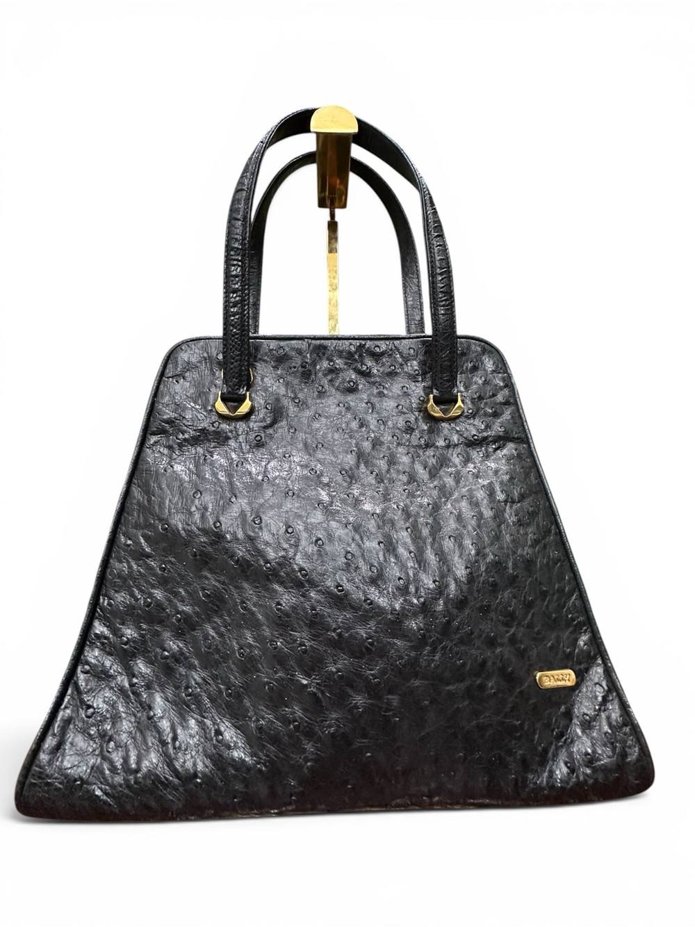 Vintage Bally Genuine Ostrich Leather Bag Italy Black Structured Tote Crossbody